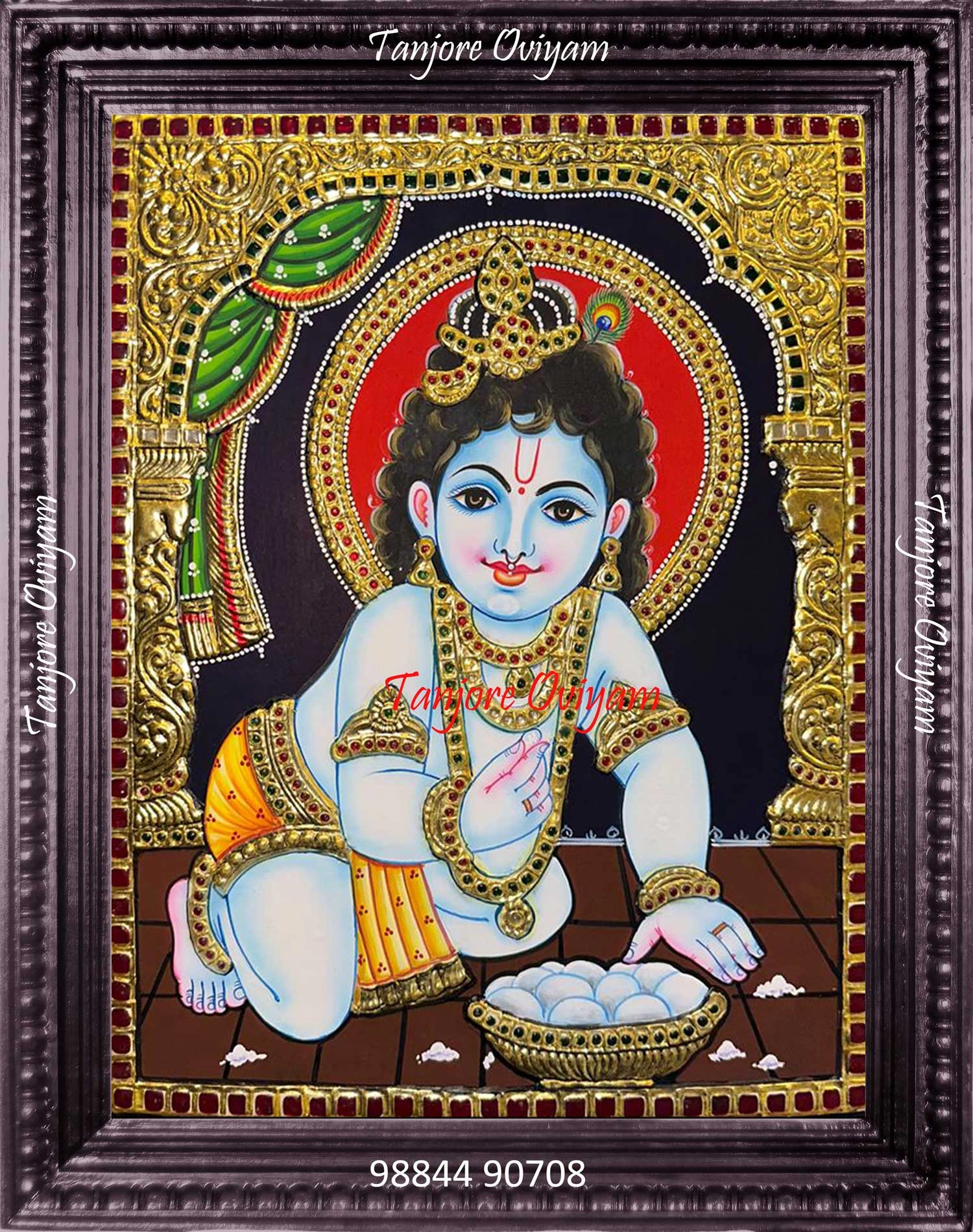 Authentic Baby Krishna Tanjore Painting – Tanjore Art of Lord Krishna